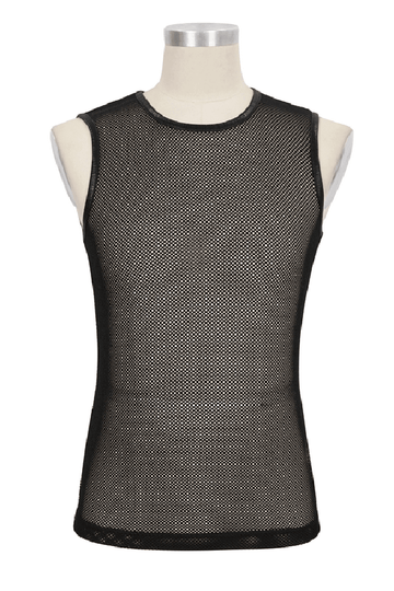 Men's Mesh Tank Top / Black Sleeveless Top with Round Neck